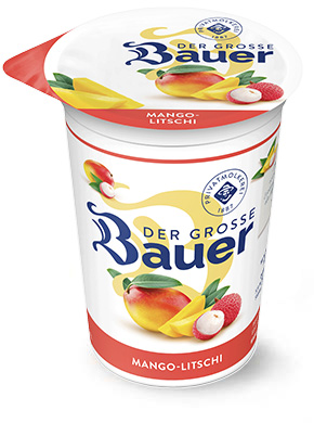 bauer natur joghurt trinkjoghurt 250g teaser mango litschi