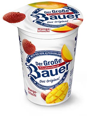 bauer natur joghurt trinkjoghurt mango litschi frucht