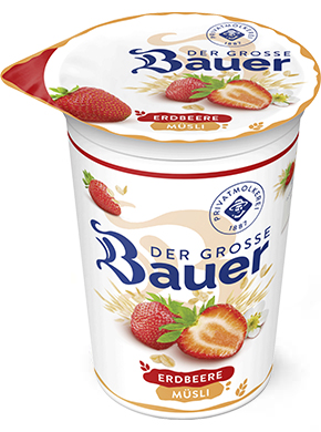 bauer natur joghurt trinkjoghurt 225g teaser muesli erdbeere