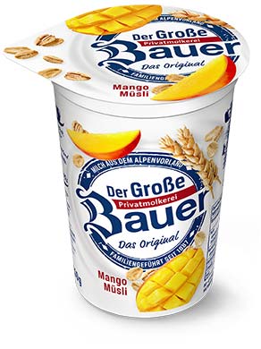 bauer natur joghurt trinkjoghurt mango muesli