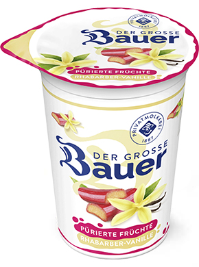 bauer natur joghurt trinkjoghurt 225g teaser puerierte fruechte rhabarber vanille