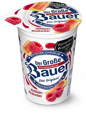 bauer natur joghurt trinkjoghurt himbeere rhabarber puerierte fruechte