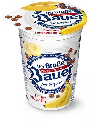 bauer natur joghurt trinkjoghurt banane schokobaelle schokosplit