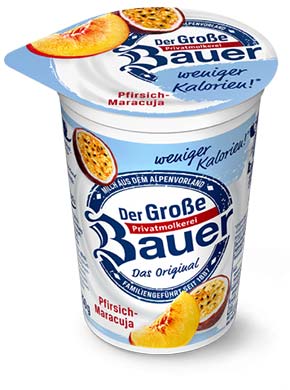 bauer natur joghurt trinkjoghurt pfirsich maracuja weniger kalorien