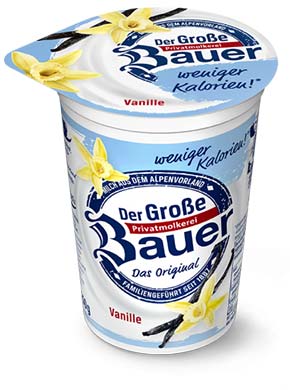 bauer natur joghurt trinkjoghurt vanille weniger kalorien