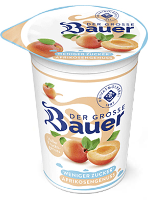 bauer natur joghurt trinkjoghurt 225g teaser aprikose weniger zucker