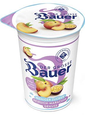 bauer natur joghurt trinkjoghurt 225g teaser pfirsich maracuja weniger zucker