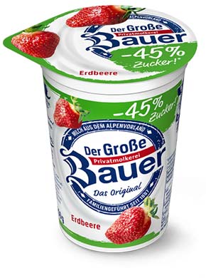 bauer natur joghurt trinkjoghurt erdbeere weniger zucker