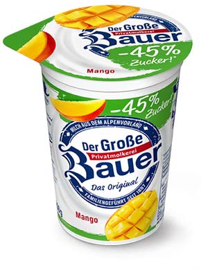 bauer natur joghurt trinkjoghurt mango weniger zucker