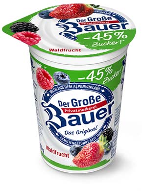 bauer natur joghurt trinkjoghurt waldfrucht weniger zucker