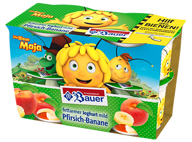 bauer natur joghurt trinkjoghurt pfirsich banane fettarm biene maja kinder